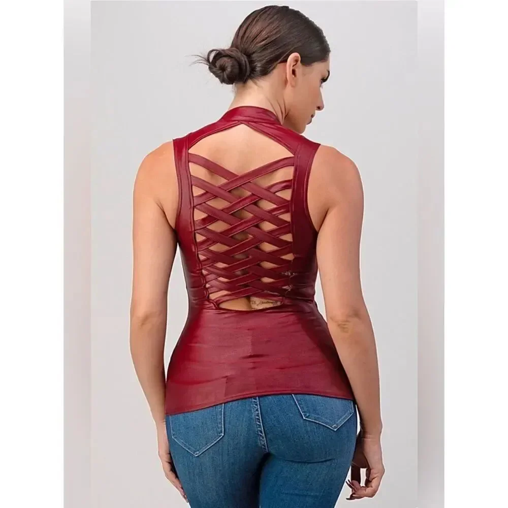 Lydia Lace Up Corset Top in Burgundy